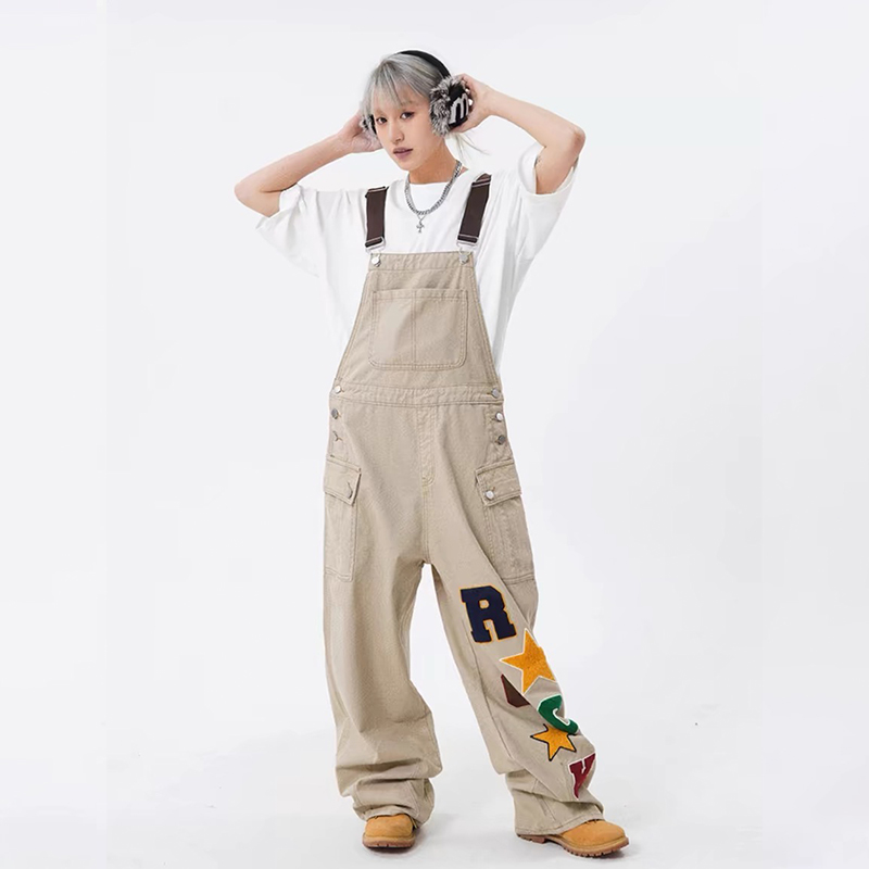 美式高街Hiphop背帶褲女寬鬆牛仔復古休閒連體褲