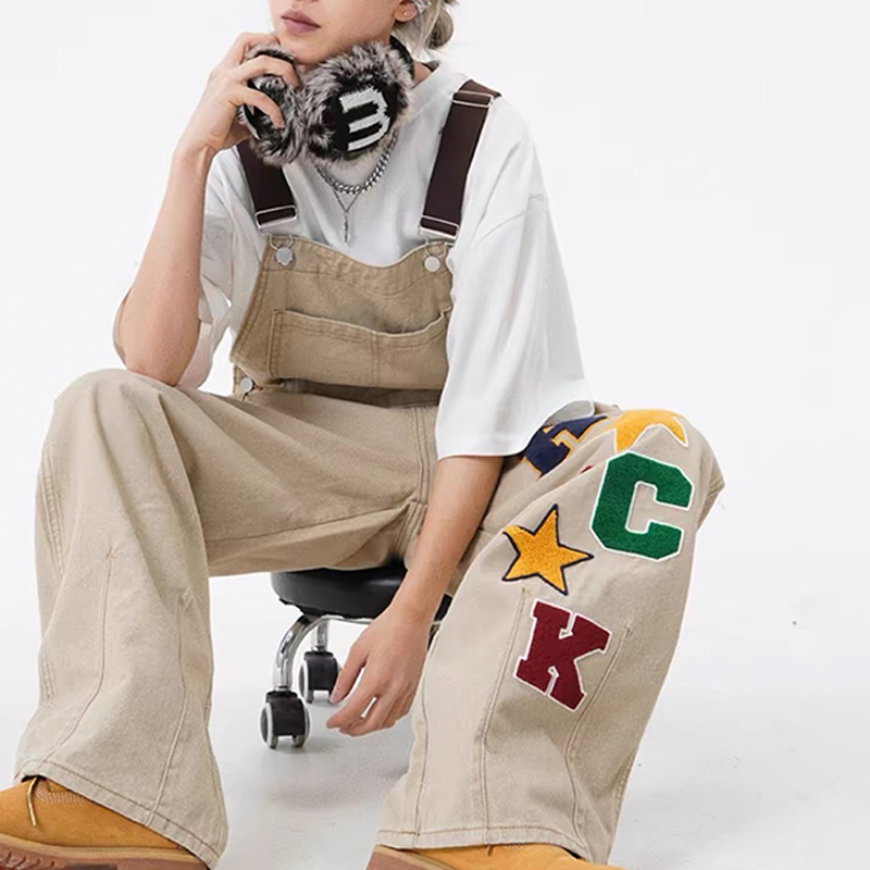 美式高街Hiphop背帶褲女寬鬆牛仔復古休閒連體褲