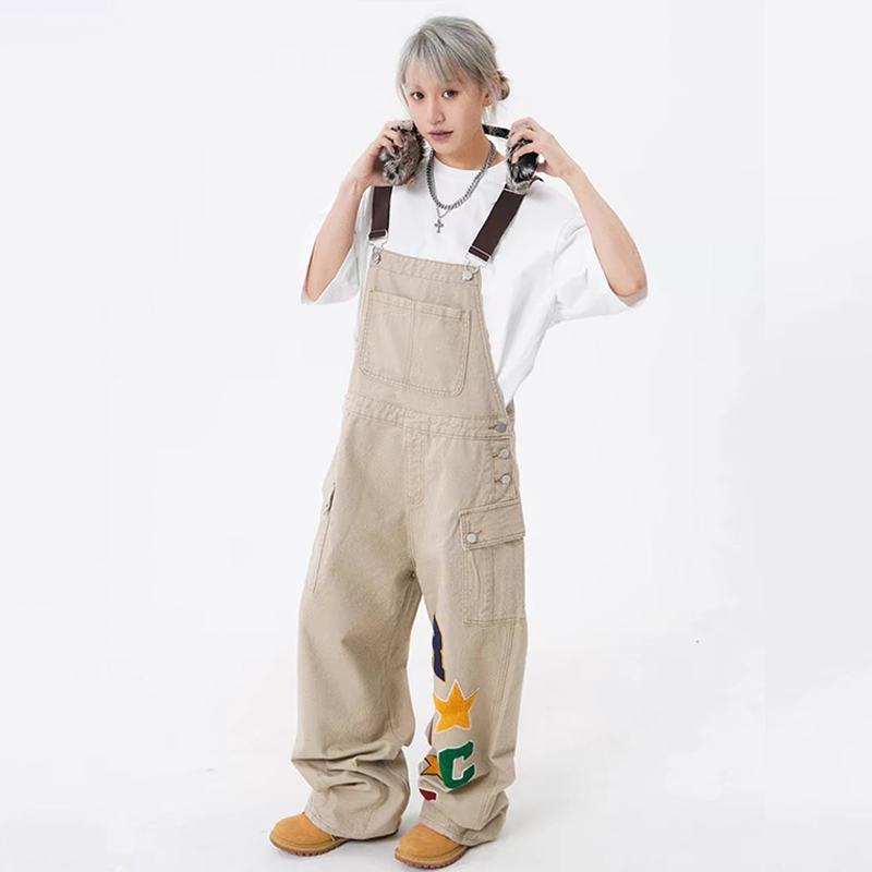 美式高街Hiphop背帶褲女寬鬆牛仔復古休閒連體褲