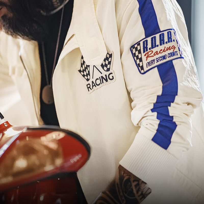 馬登工裝 美式復古拼色刺繡賽車夾克F1車手服休閒棒球領外套男春