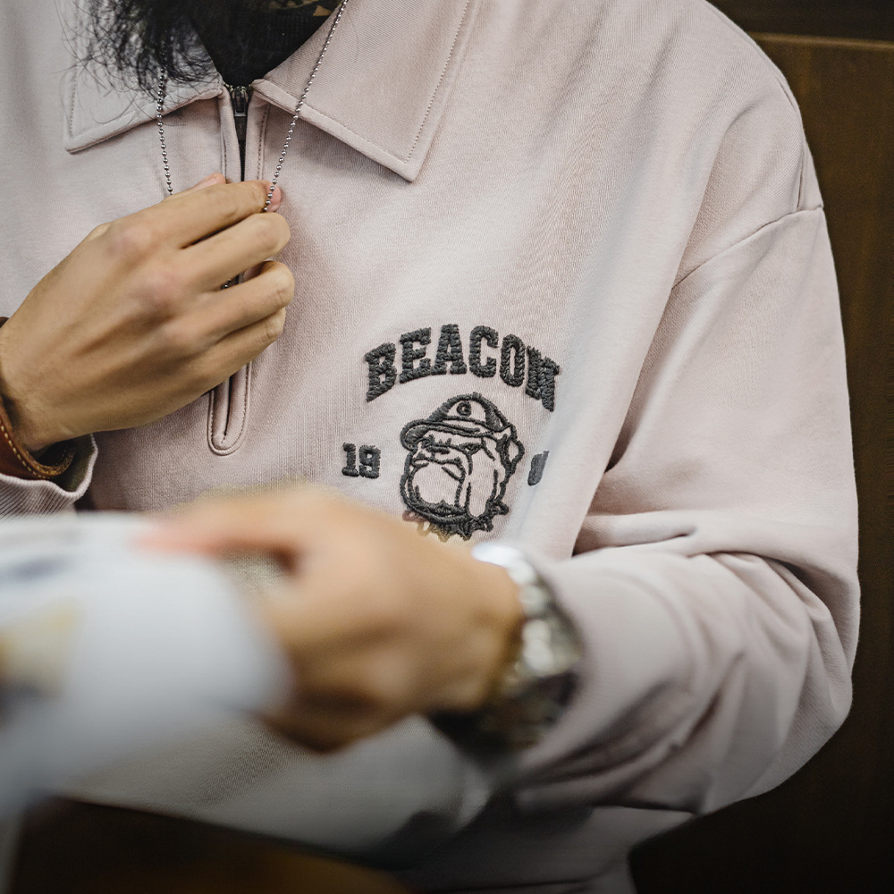 馬登工裝 美式復古立體刺繡半開襟衛衣休閒翻領套頭Polo衫上衣男春秋