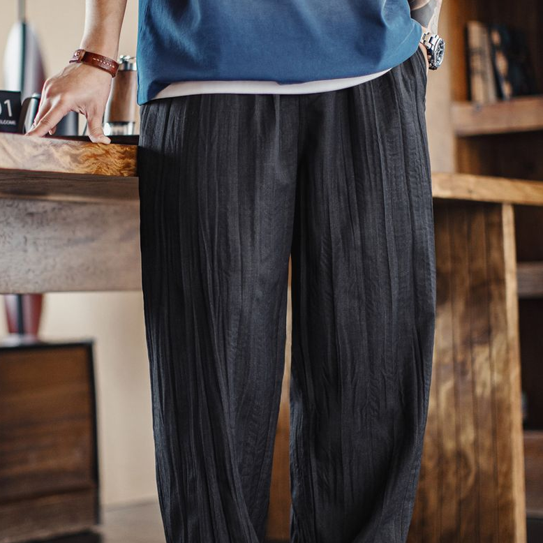 馬登工裝 美式休閒水波紋褶皺坐禪褲日系鬆弛Cityboy休閒褲男春夏