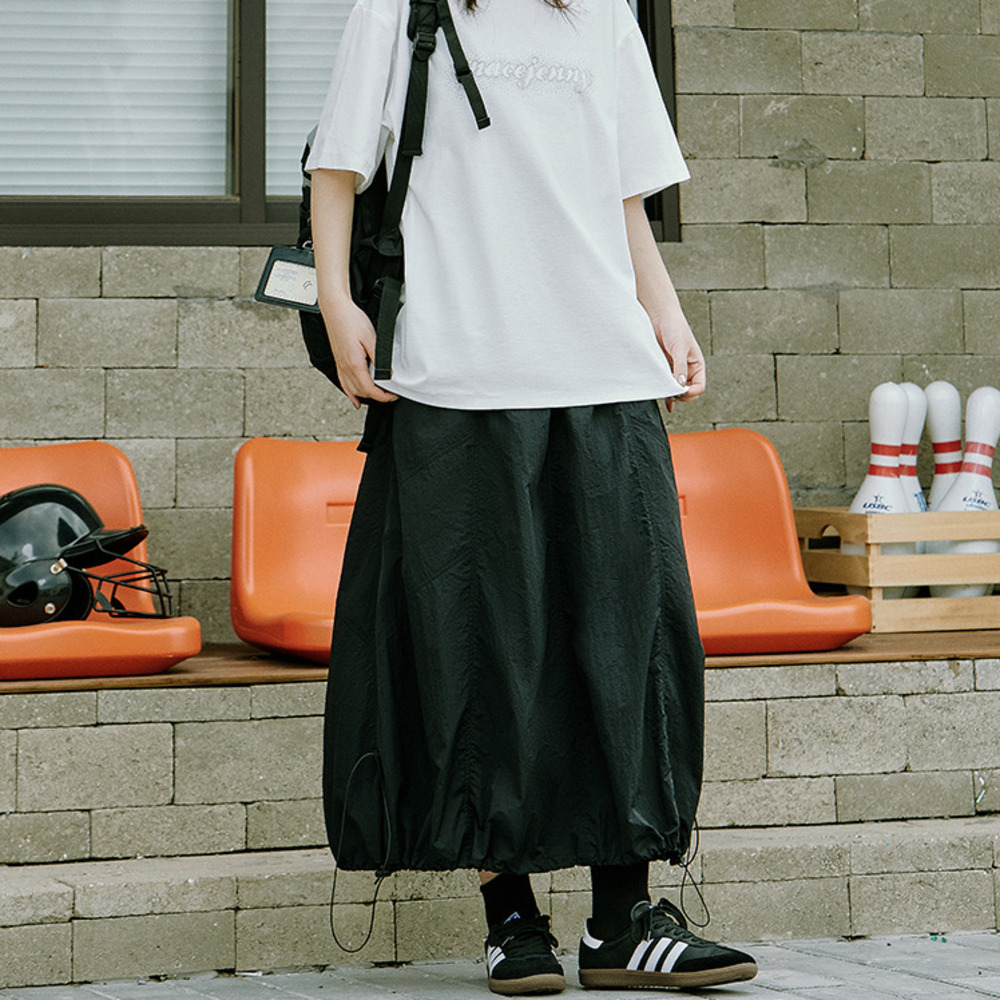 街頭戶外休閒工裝半身裙女百搭顯瘦大口袋抽繩可調節花苞裙