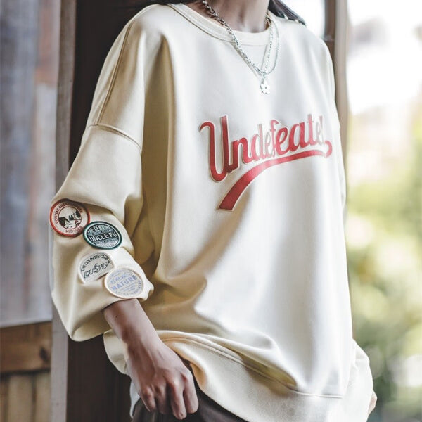 馬登女裝 美式休閒套頭衛衣撞色拼接插肩袖學院風長袖上衣外套秋