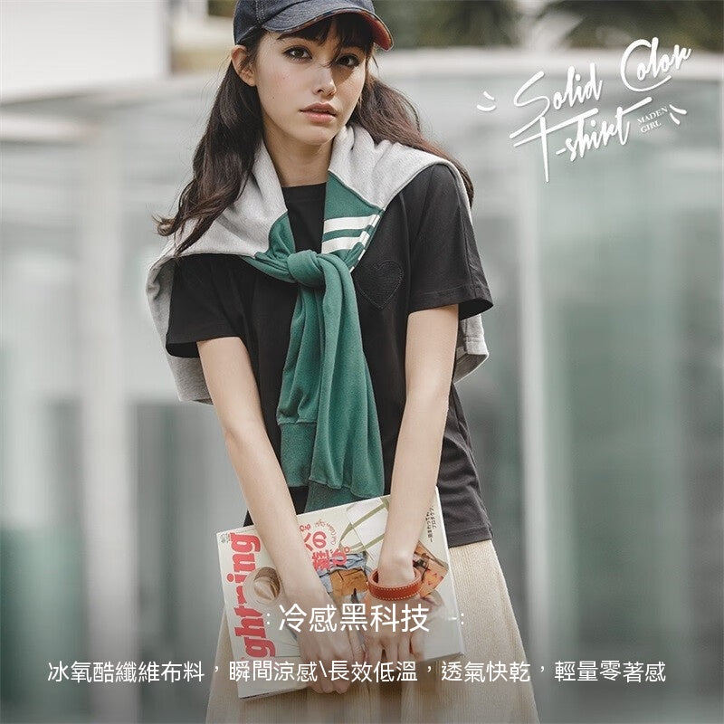 馬登女裝 休閒冰絲凉感T恤夏季基礎款正肩圓領短袖上衣打底衫