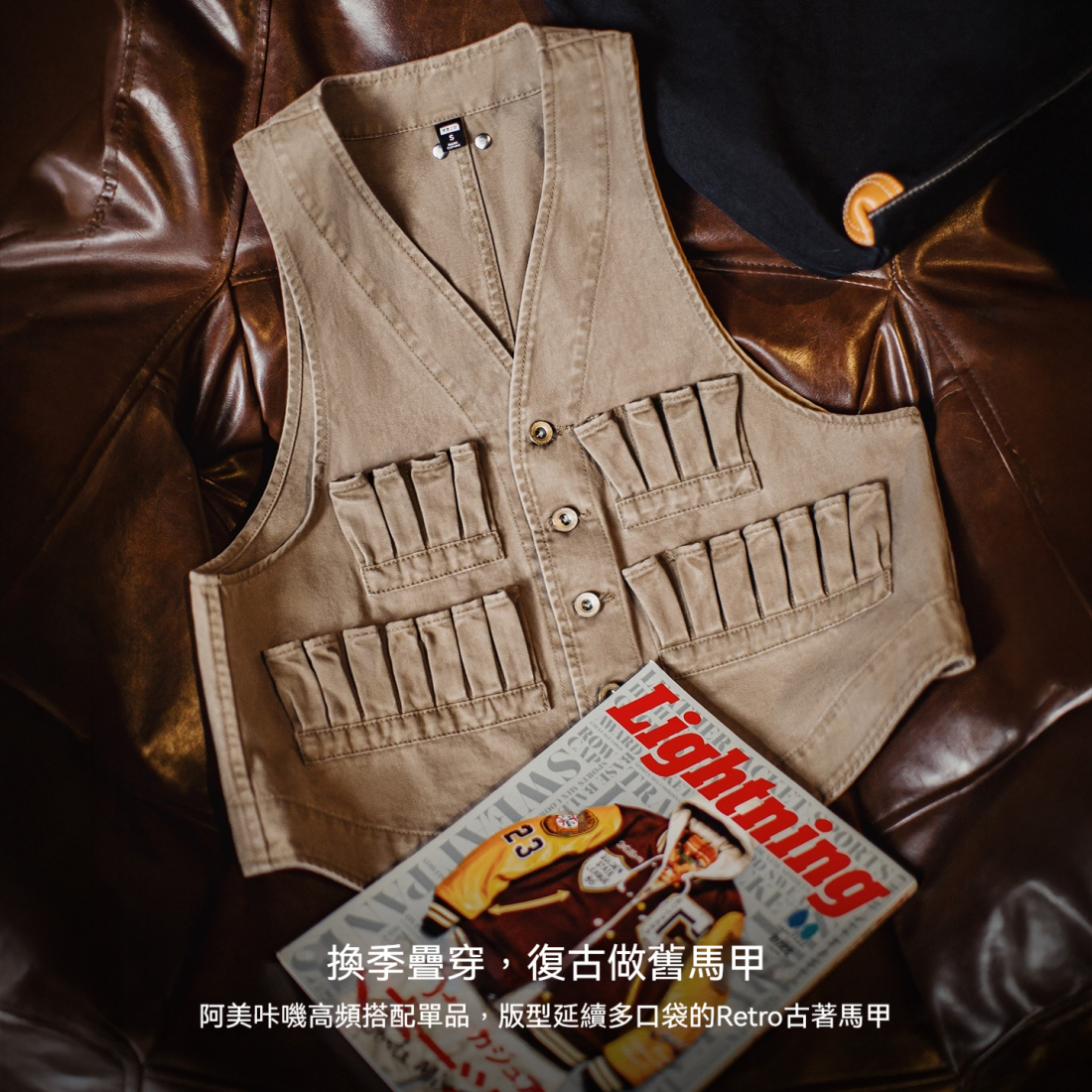 馬登女裝 復古多口袋V領無袖工裝外搭疊穿馬甲坎肩上衣女士秋季