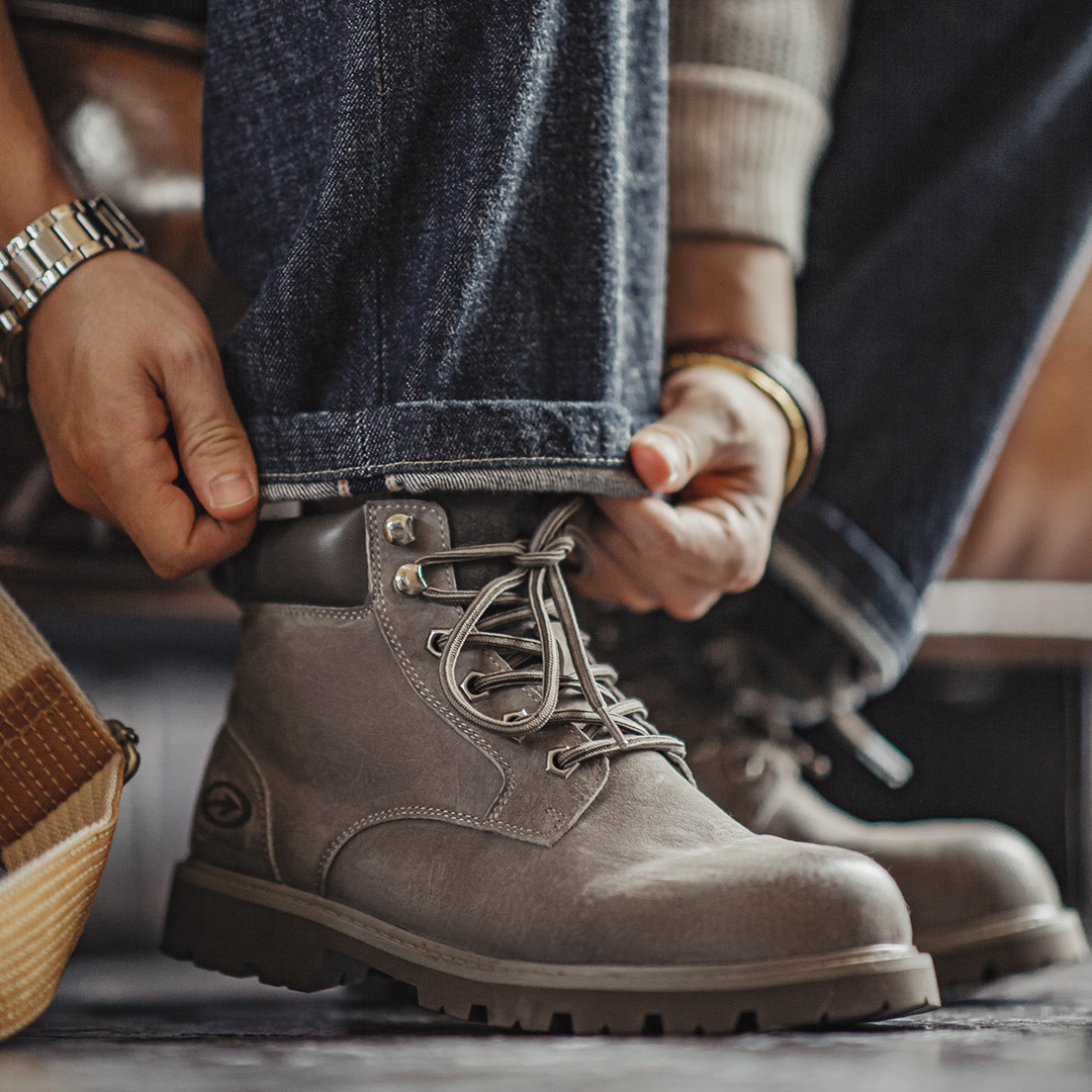 馬登男鞋 美式工裝大黃靴秋冬翻蓋中幫真皮復古馬丁靴子