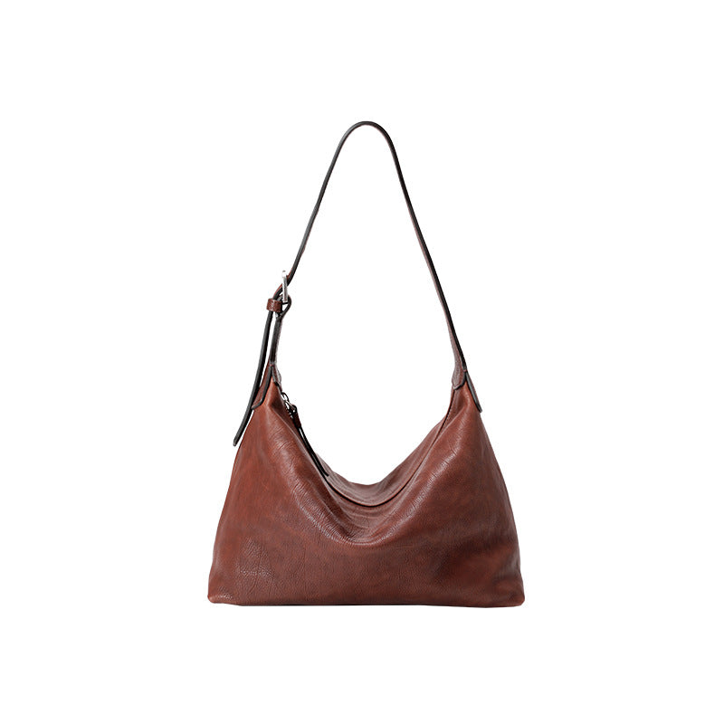 腋下Hobo包頭層植鞣牛皮通勤包包休閒真皮餃子包女