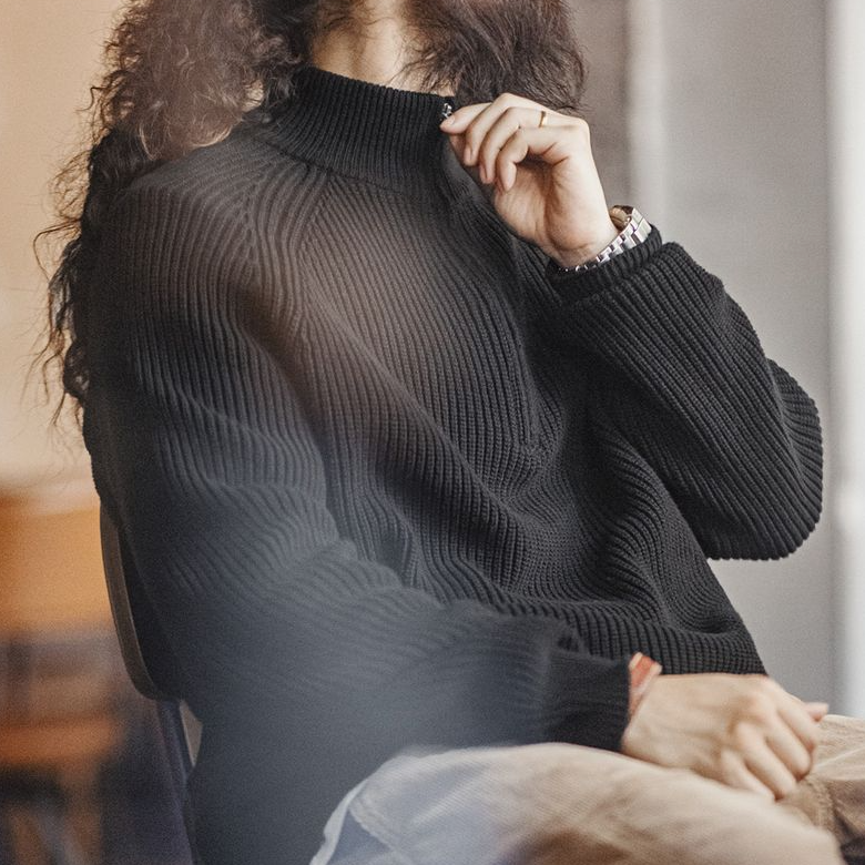 馬登工裝 美式復古半拉鍊立領毛衣套頭打底高領針織衫上衣秋冬