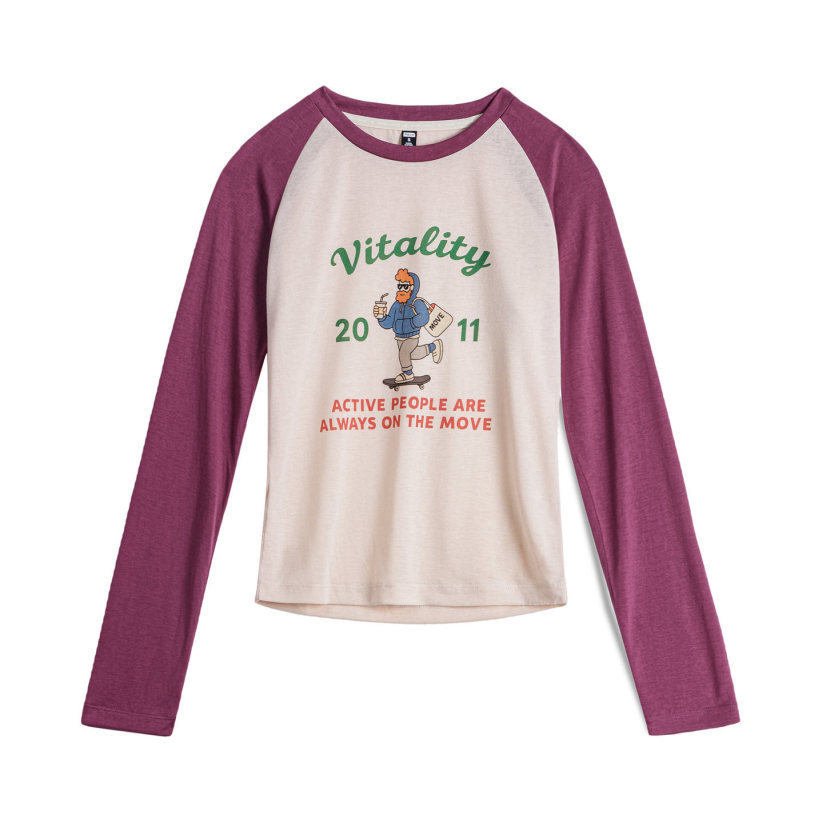 馬登女裝 美式萊賽爾撞色修身顯瘦印花長袖T恤打底衫上衣女春