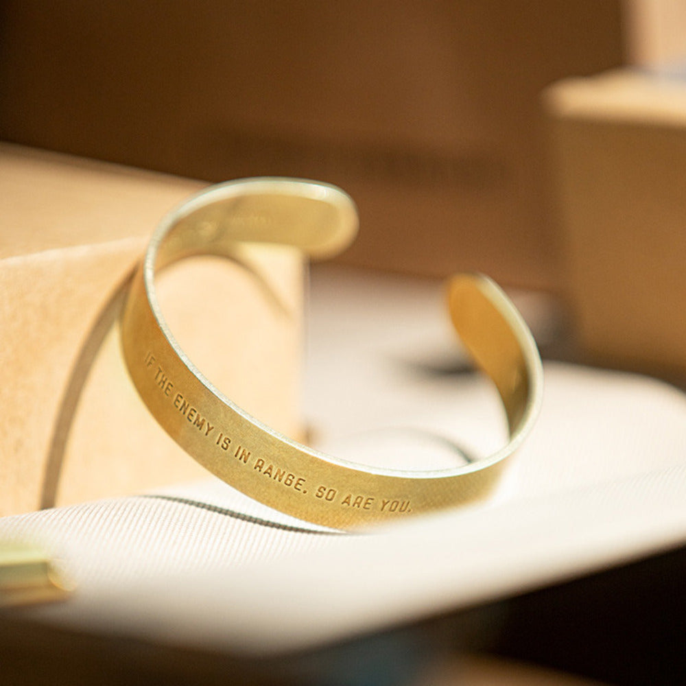 馬登 復古BLISS開口拋光白銅寬手鐲字母黃銅打磨手環配飾男女飾品