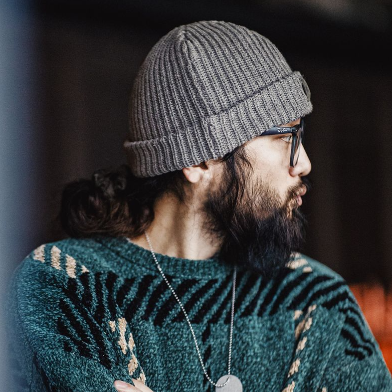 馬登工裝 美式復古粗針織毛線冷帽包頭護耳防寒保暖灰色帽子秋冬