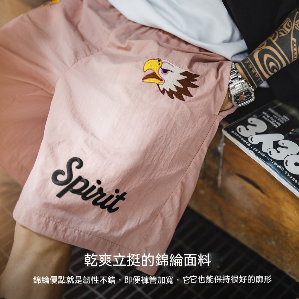 馬登工裝 美式復古印第安沙灘五分褲刺繡薄款寬鬆休閒百搭短褲男夏