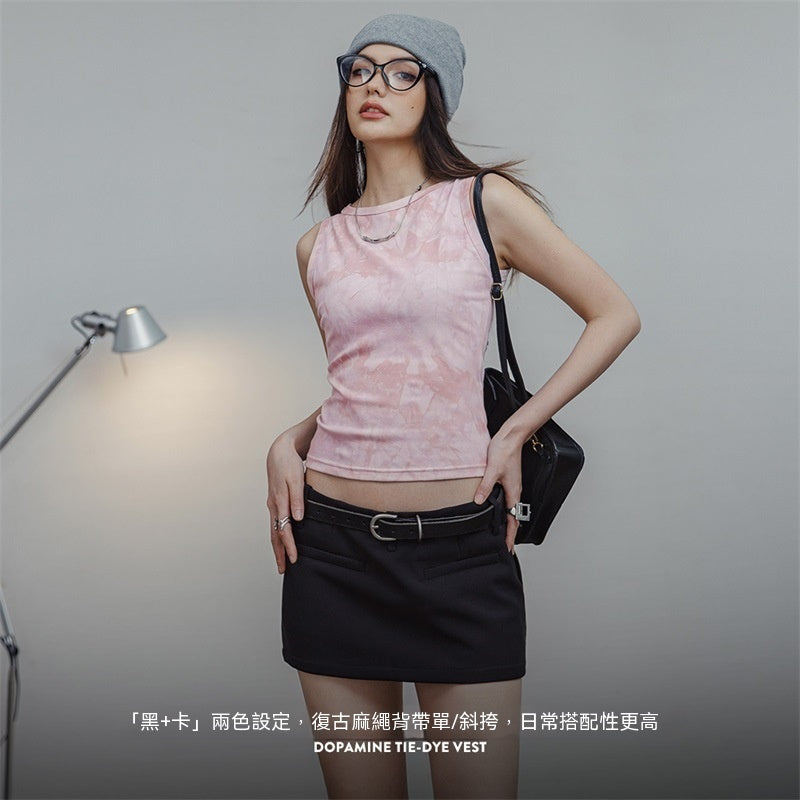 馬登女裝 針織紮染收腰工字背心甜辣吊帶無袖內搭顯瘦上衣