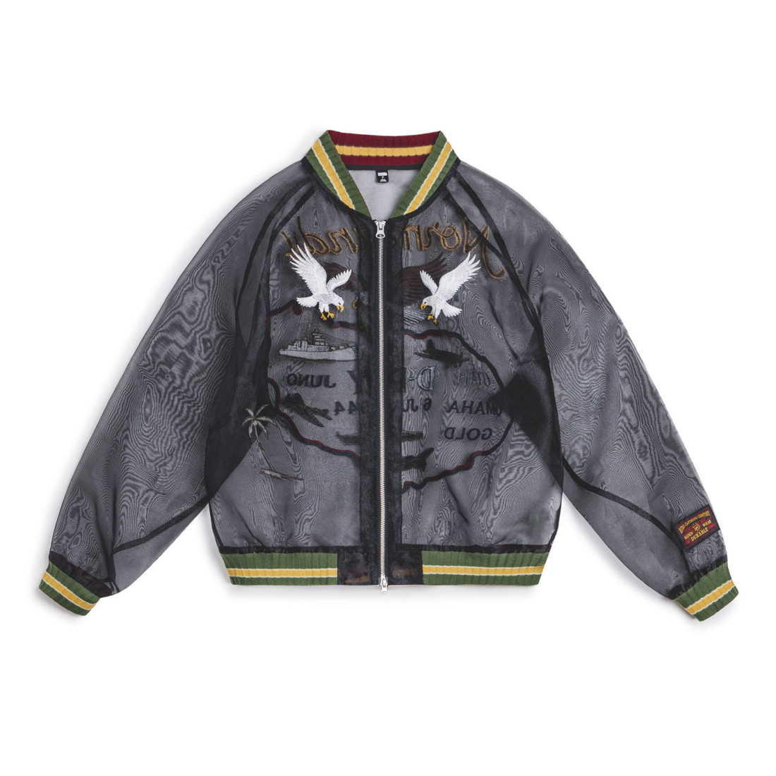 馬登女裝 美式復古歐根紗橫須賀刺繡棒球服夾克半透明外套罩衫上衣女春