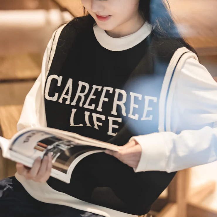 馬登女裝 學院風針織馬甲背心圓領套頭毛衣無袖疊穿上衣