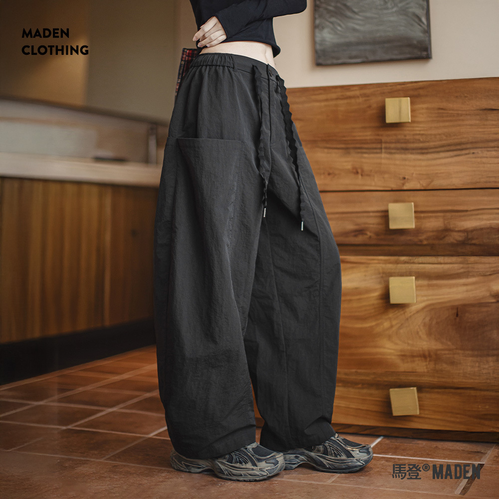 馬登女裝 夏日系鬆弛感工裝山本彎刀褲顯腿長寬鬆慵懶闊腿褲潮