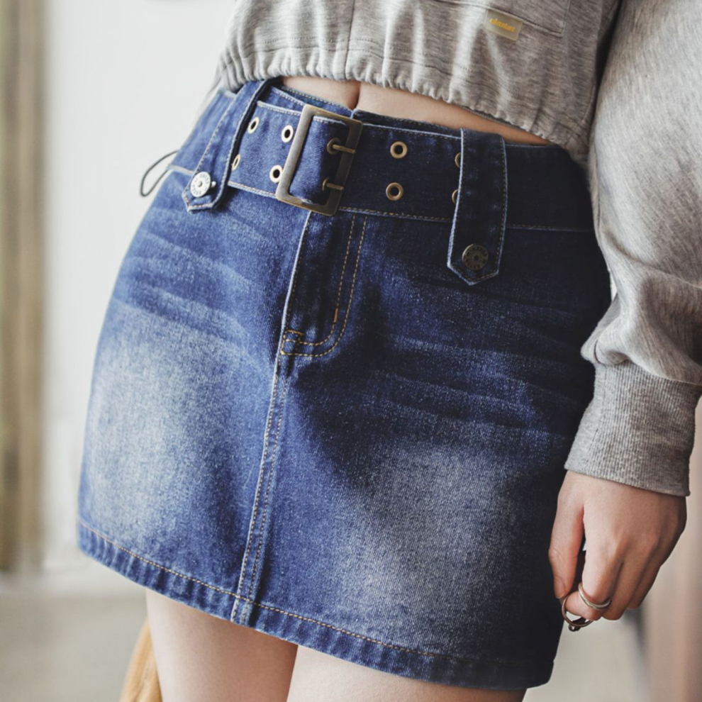 馬登女裝 復古丹寧藍色猫須工裝牛仔短裙辣妹包臀夏季女士半身裙