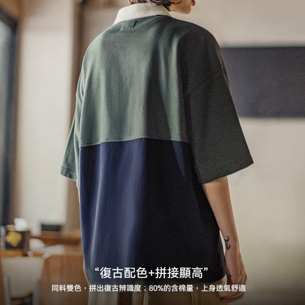 馬登女裝 夏日美式復古拼接撞色Polo衫學院風刺繡寬鬆短袖T恤