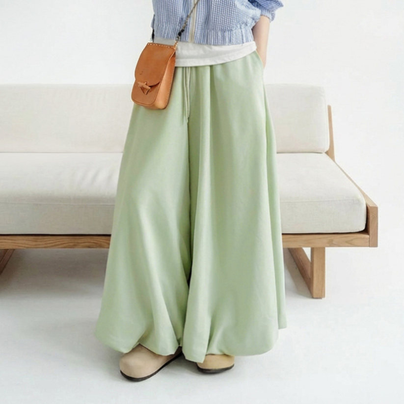 馬登女裝 桃皮絨垂感糯米花苞燈籠裙褲闊腿寬鬆緊腰抽繩休閒長褲子女春