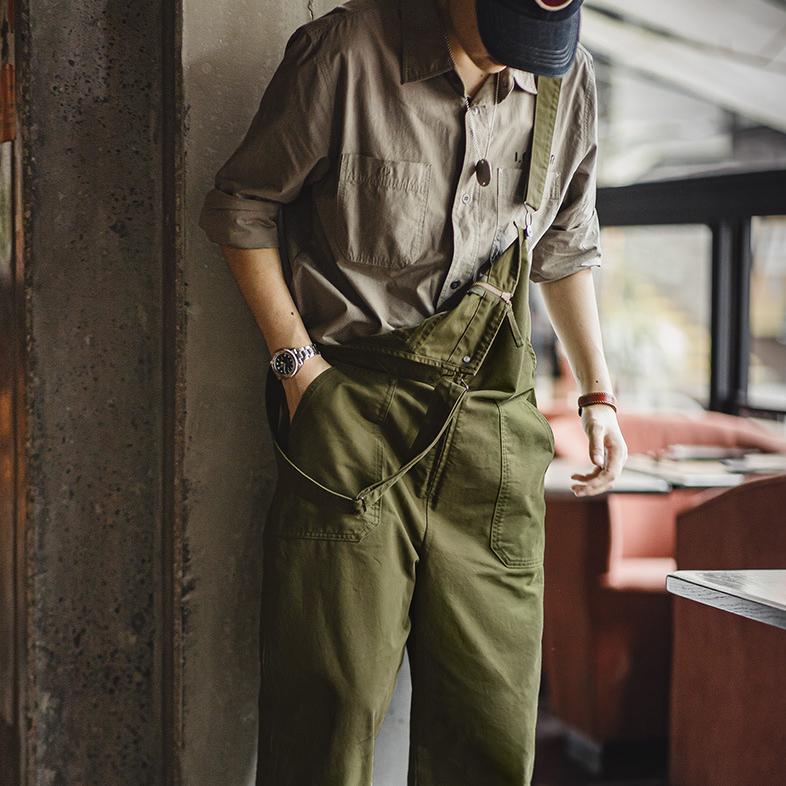 馬登工裝 美式復古海軍甲板背帶褲阿美咔嘰吊帶休閒直筒連體褲