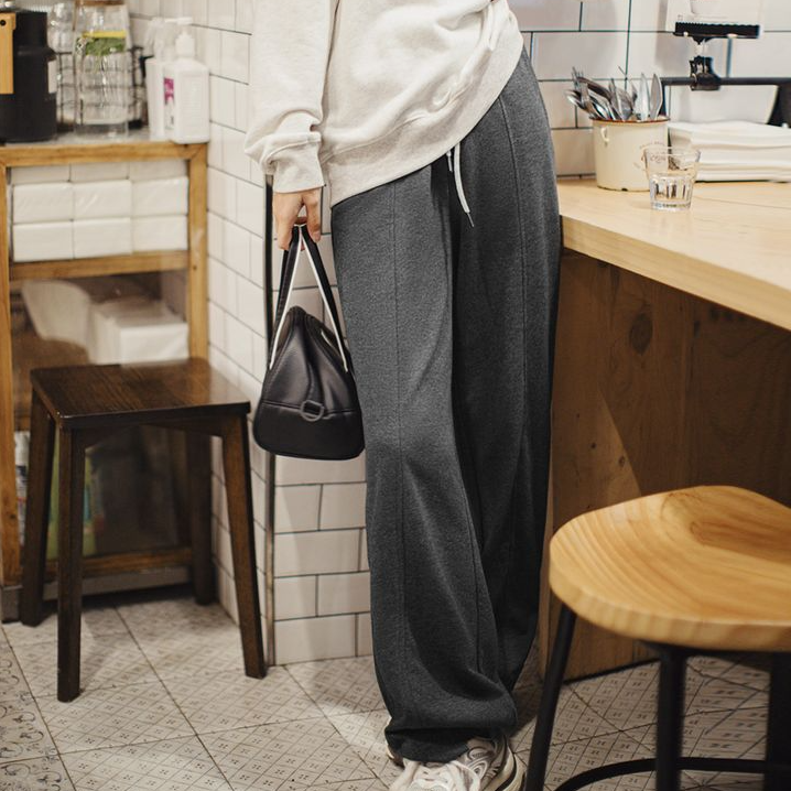 馬登女裝 Athflow風直筒衛褲鬆弛感休閒寬鬆闊腿褲鬆緊腰長褲秋冬