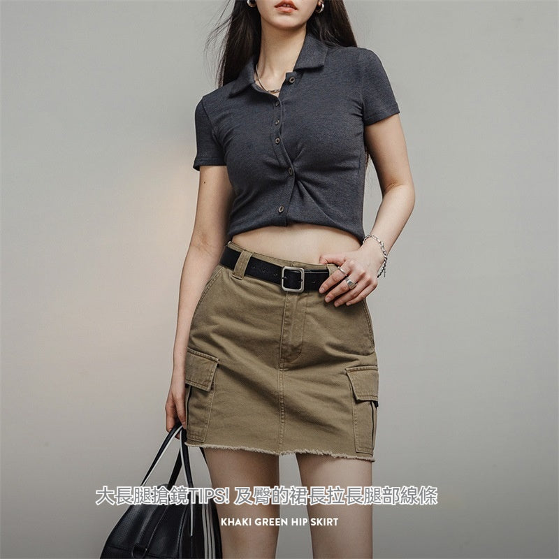 馬登女裝 美式復古包臀裙高腰純棉短款半身裙顯瘦短裙辣妹夏