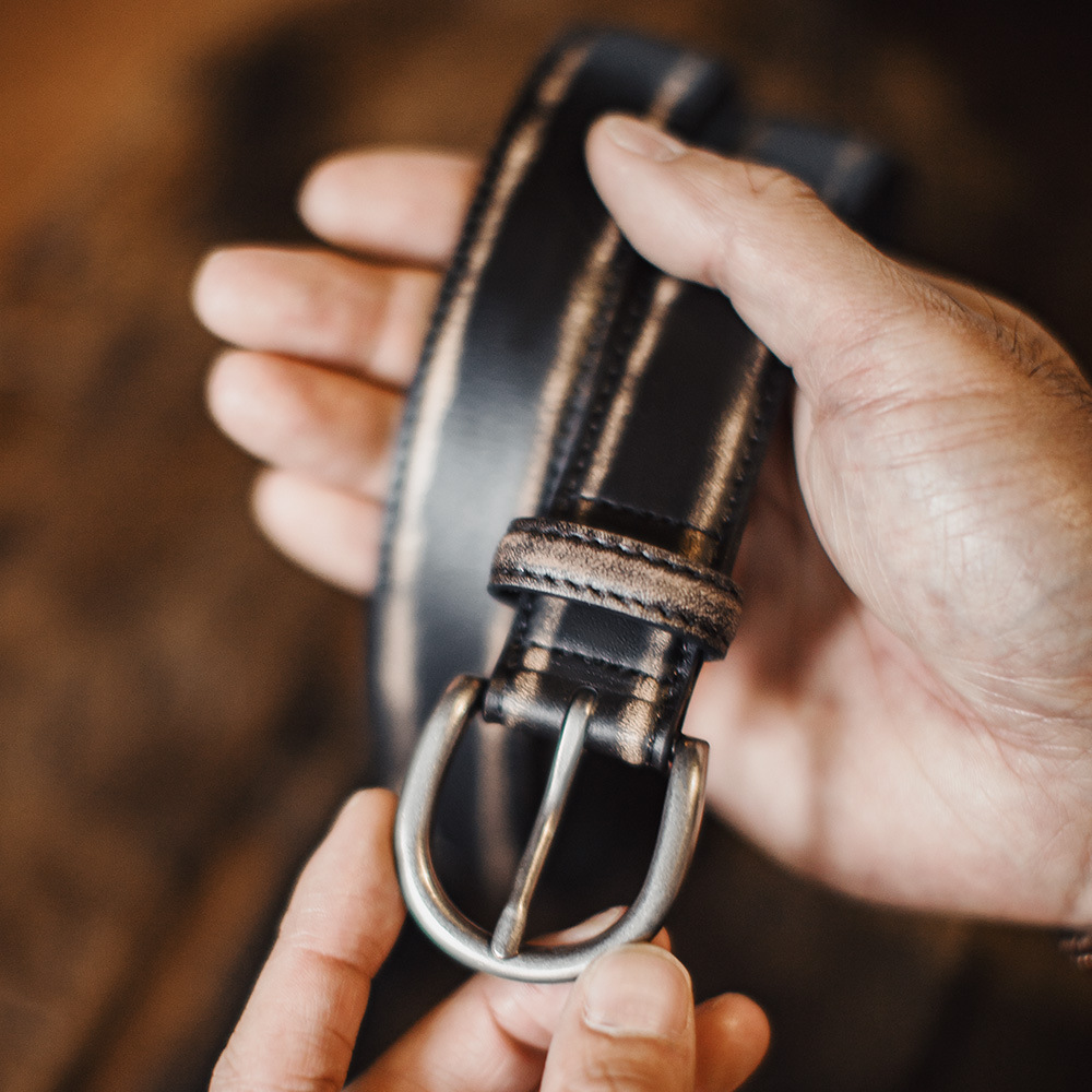 馬登工裝 美式復古頭層植鞣牛皮帶腰帶單針真皮扣頭硬漢褲腰帶