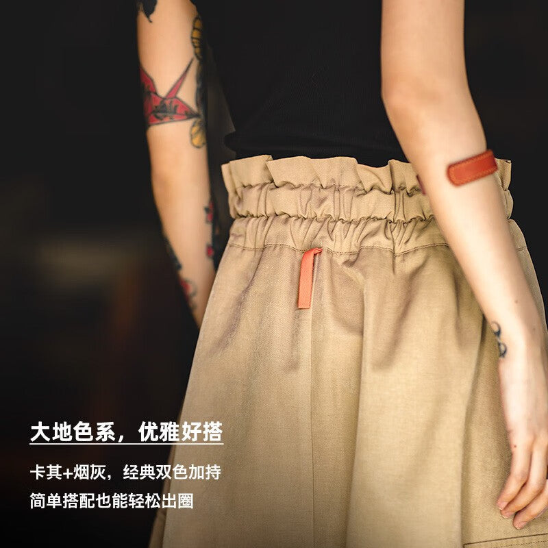 馬登女裝 復古半身長裙高腰顯瘦A字裙百搭口袋工裝傘裙