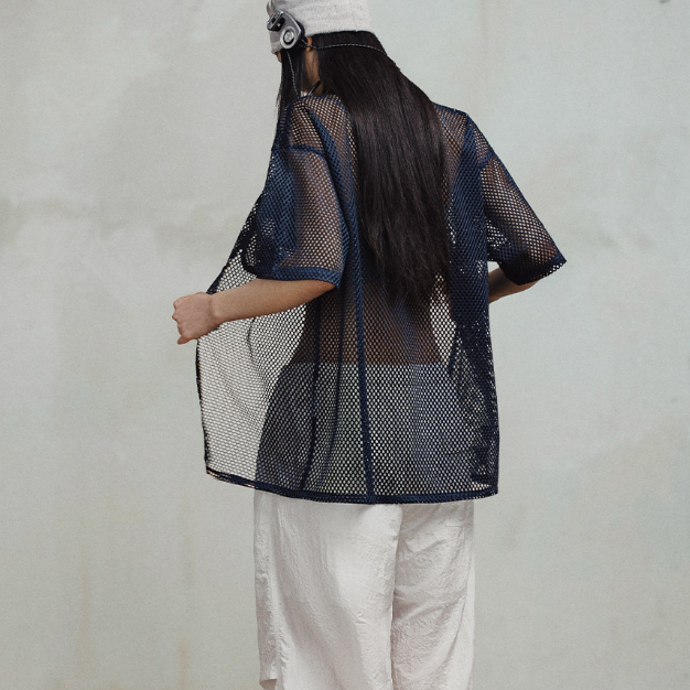 馬登女裝 鏤空網眼短袖襯衫小眾設計感薄款襯衣寬鬆顯瘦開衫外套女夏