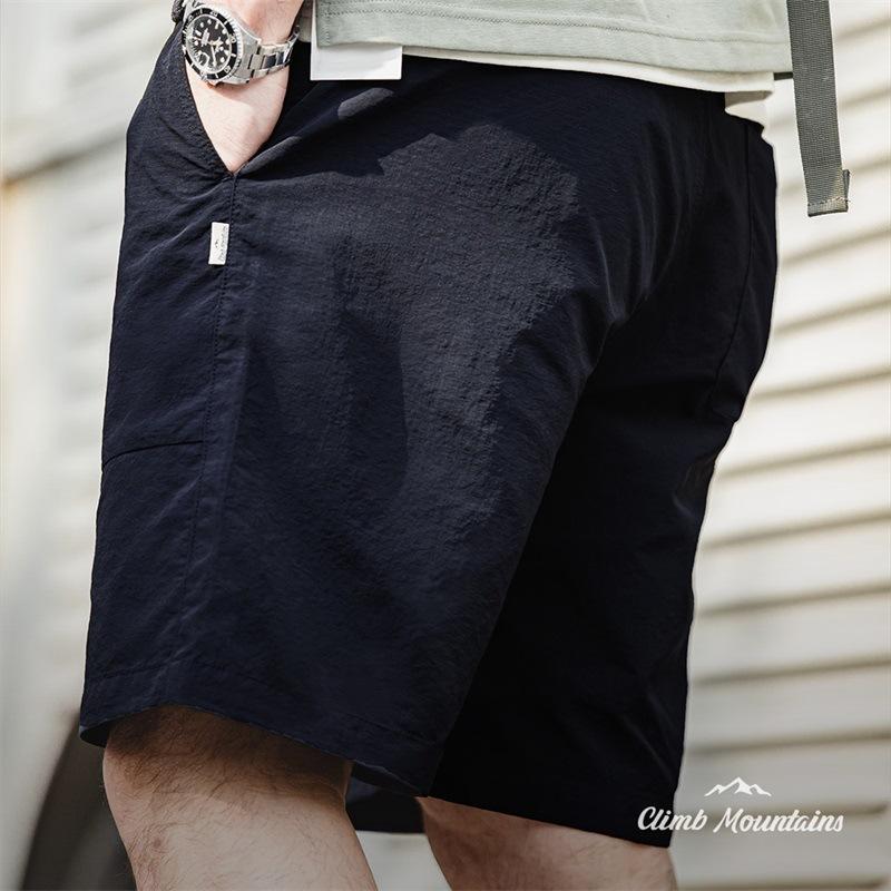 馬登工裝 戶外休閑梭織短褲大口袋褶皺寬松直筒抽繩尼龍五分褲