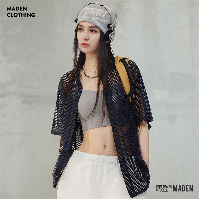 馬登女裝 鏤空網眼短袖襯衫小眾設計感薄款襯衣寬鬆顯瘦開衫外套女夏