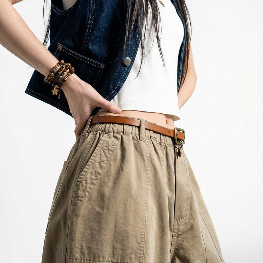 馬登女裝 復古植鞣頭層純正真牛皮帶條牛仔褲細小腰帶女士腰間配飾
