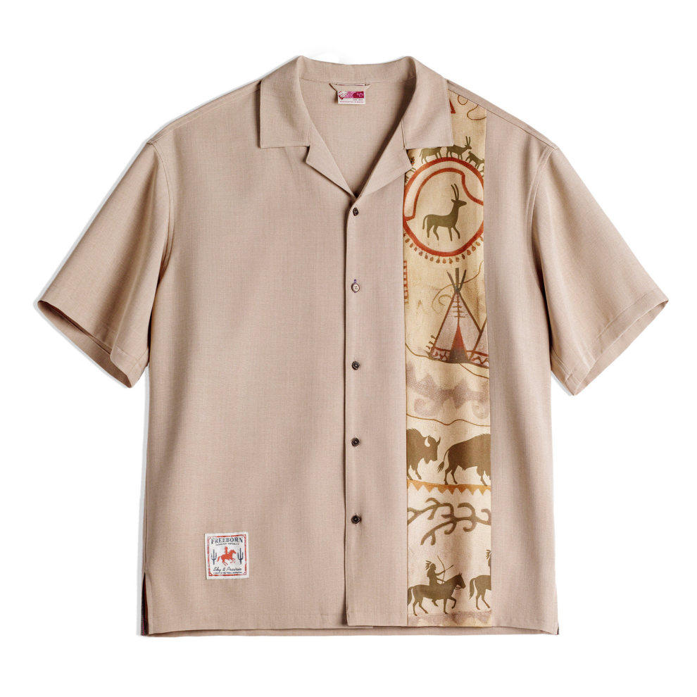 馬登工裝 美式復古印花古巴領襯衫印第安薄款短袖棉襯衣外套男士夏