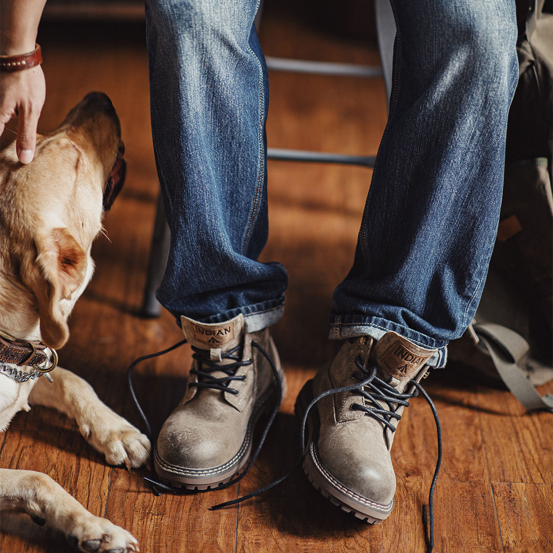 馬登男鞋 秋冬美式復古工裝靴真皮高級感中幫休閒百搭靴子