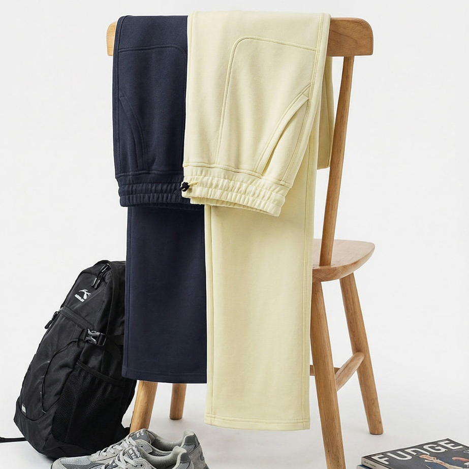 馬登女裝 窄版直筒闊腿休閒老錢風長褲針織空氣層雲感衛褲子女士春秋