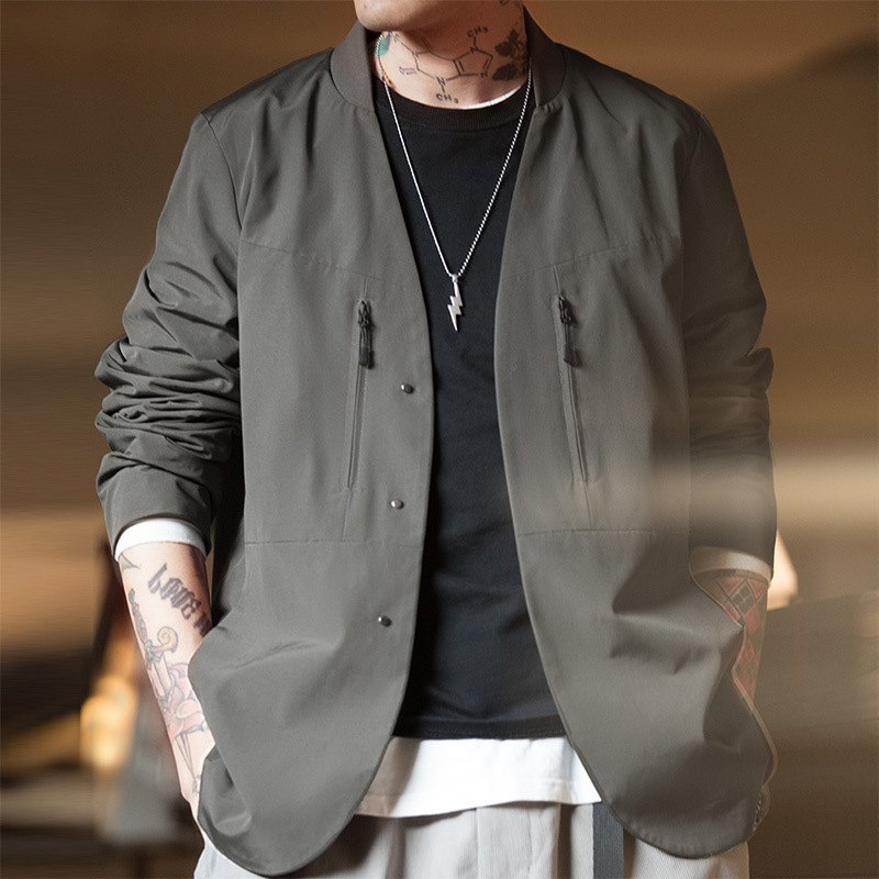 馬登工裝 美式休閒無領西裝外套機能百搭通勤免燙Urban Techwear西裝上衣