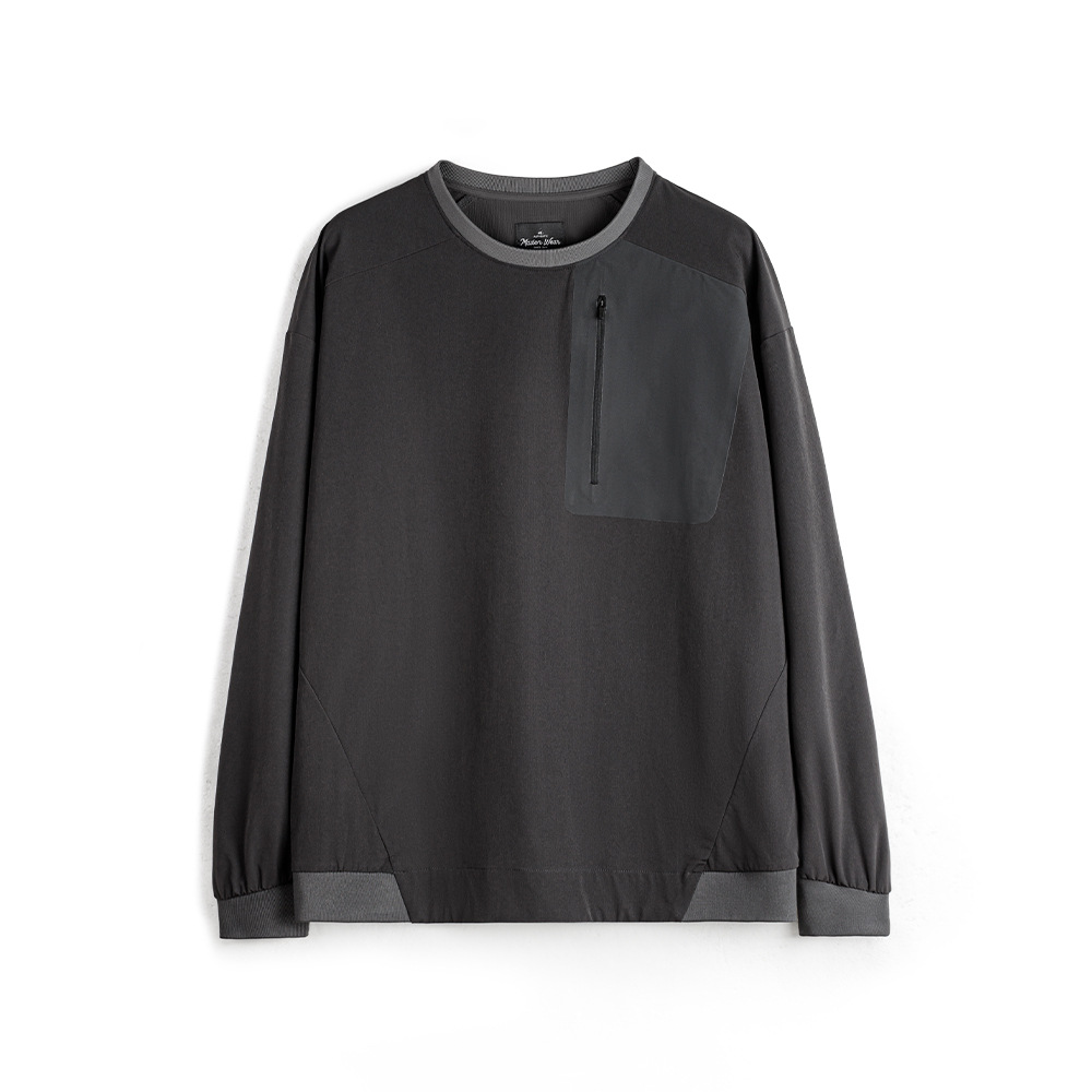 馬登工裝 美式復古戶外機能風運動長袖圓領梭織落肩袖寬鬆衛衣男春