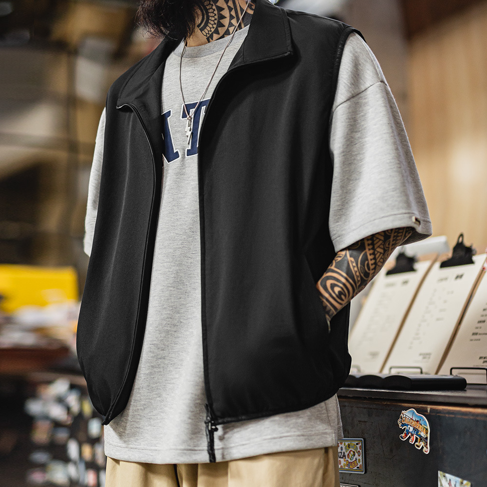 馬登工裝 山系機能立領馬甲黑色戶外通勤疊穿輕薄款背心無袖男士夏