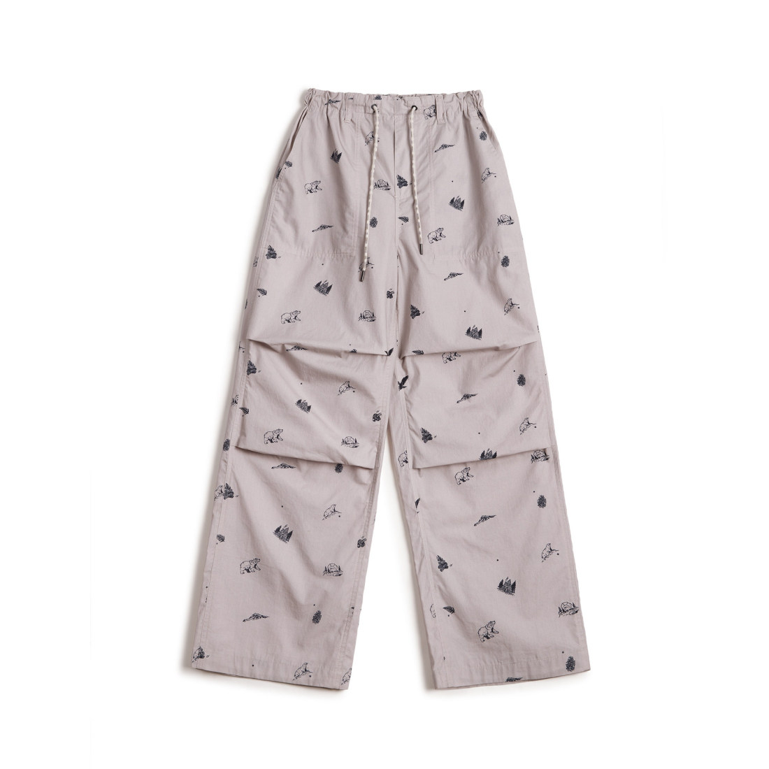 馬登女裝 純棉薄款直筒闊腿山系傘兵褲鬆緊腰印花休閒工裝長褲子女士春