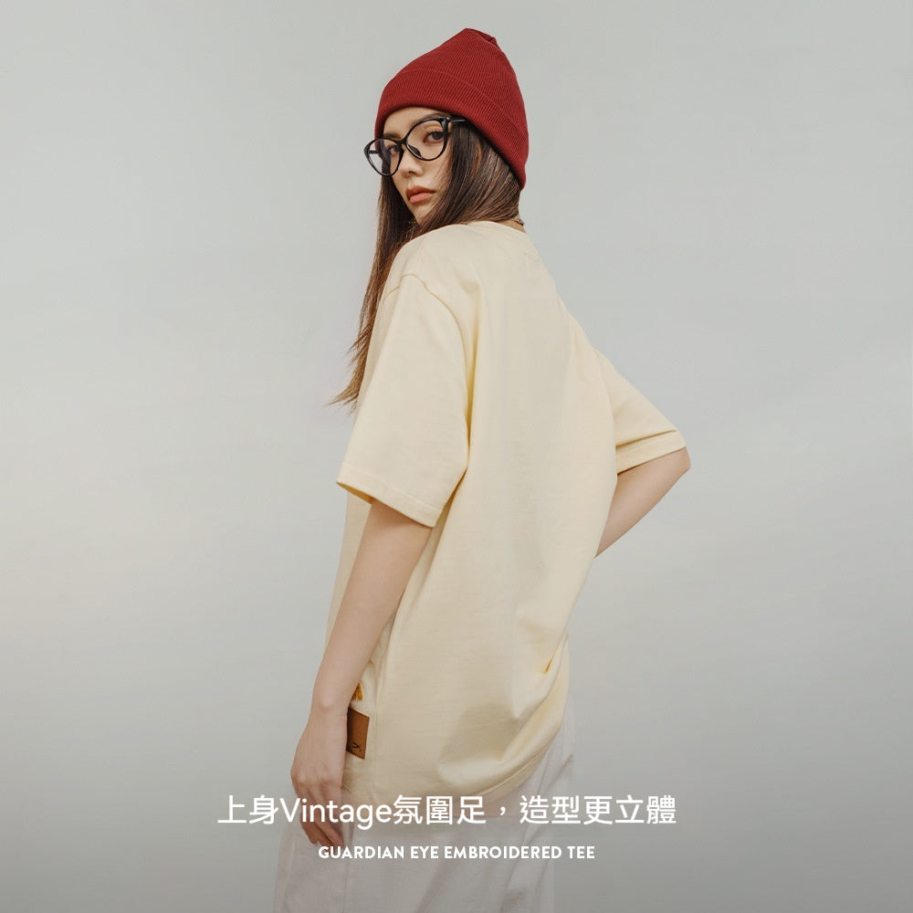 馬登女裝 美式復古守護之眼刺繡T恤純棉寬鬆短袖T恤Oversize上衣