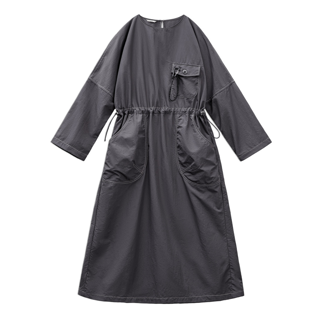 馬登女裝 落肩薄款寬鬆七分袖裙子山系工裝風收腰連衣裙女士早秋