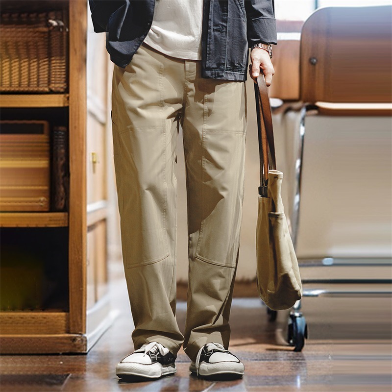 馬登工裝 美式復古雙膝拼接伐木褲Vintage多口袋人字紋休閒褲