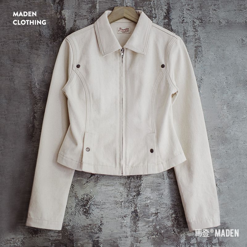 馬登女裝 巴恩風白色收腰夾克小個子工裝外套Vintage上衣春秋