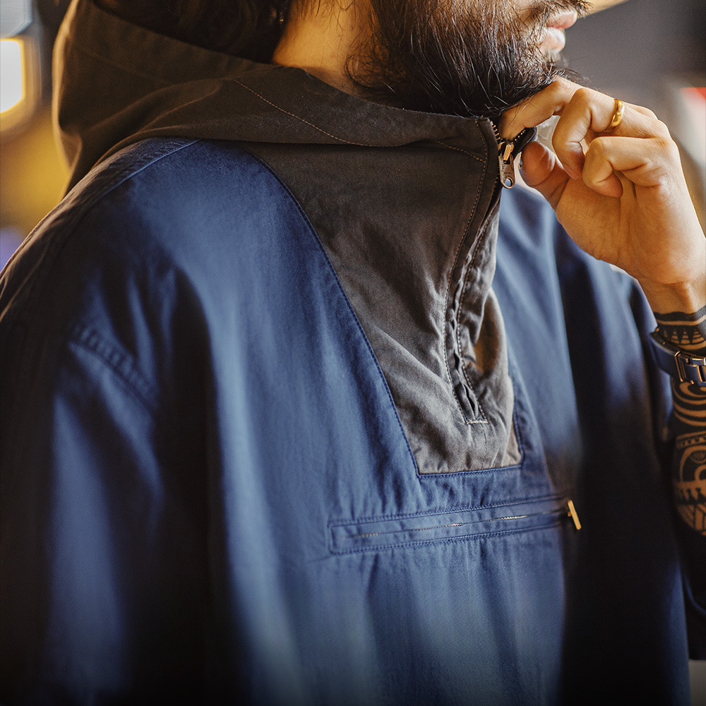 馬登工裝 美式復古拼色連帽夾克寬鬆甲板服休閒套頭外套男春季