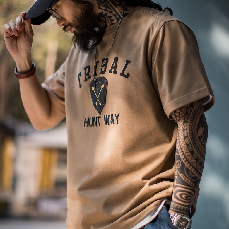 馬登工裝 美式復古Navajo立體印花印第安T恤純棉寬鬆短袖男春夏