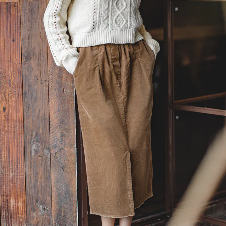 馬登女裝 復古燈芯絨口袋工裝半身裙純棉鉛筆裙腰帶直筒裙