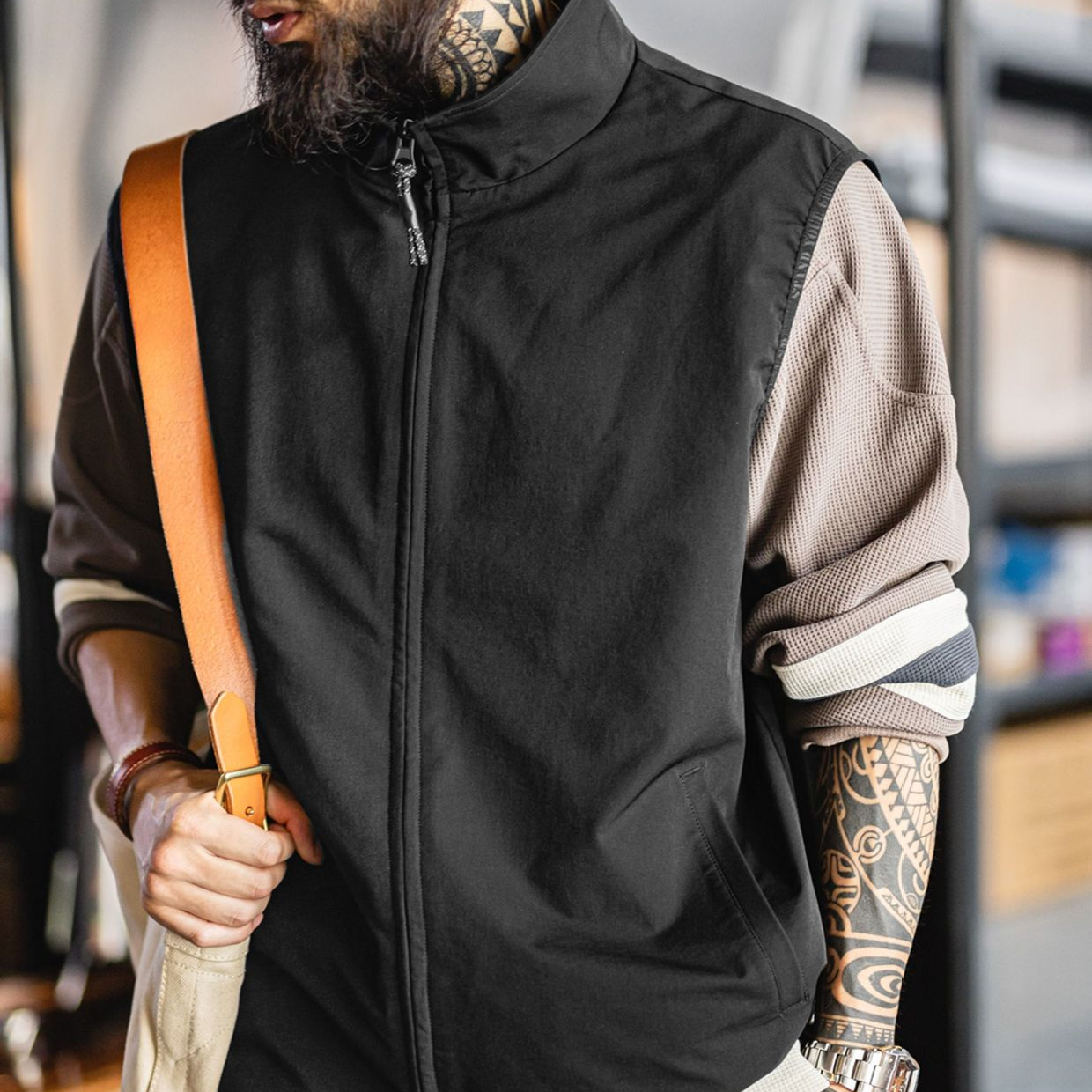 馬登工裝 山系機能立領馬甲黑色戶外通勤疊穿輕薄款背心無袖男士夏