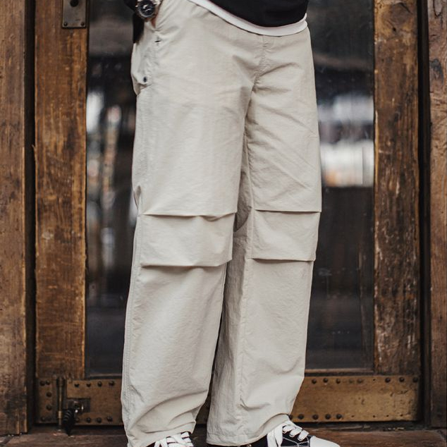 馬登工裝 美式復古3d褶皺傘兵褲尼龍肌理感休閒褲vibe直筒長褲男春