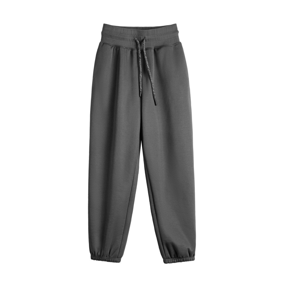 馬登女裝 深灰色針織加絨厚保暖衛褲抽繩收口束脚休閒直筒長褲子秋冬